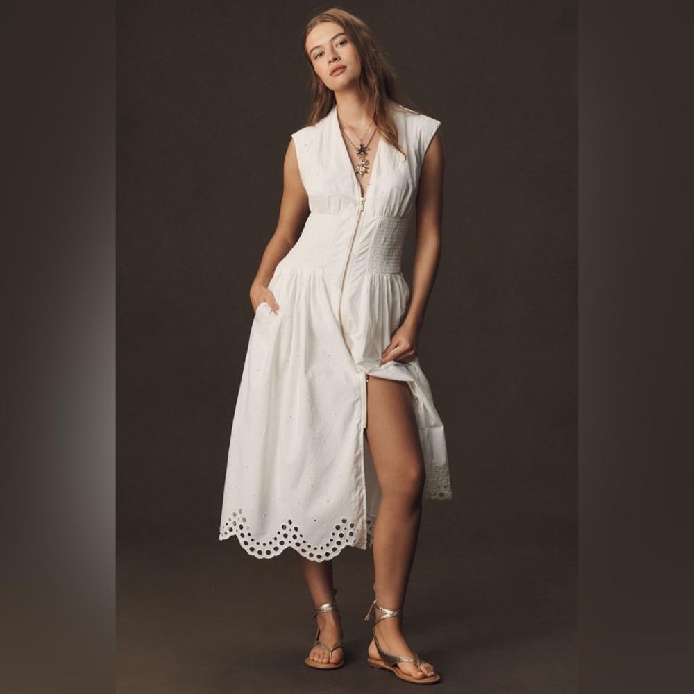 Anthro Tommie Dress In White Eyelet, Size L